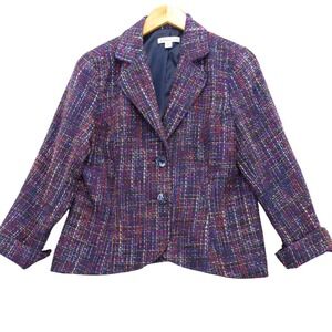 Coldwater Creek Plaid Tweed Blazer Jacket Petite 12